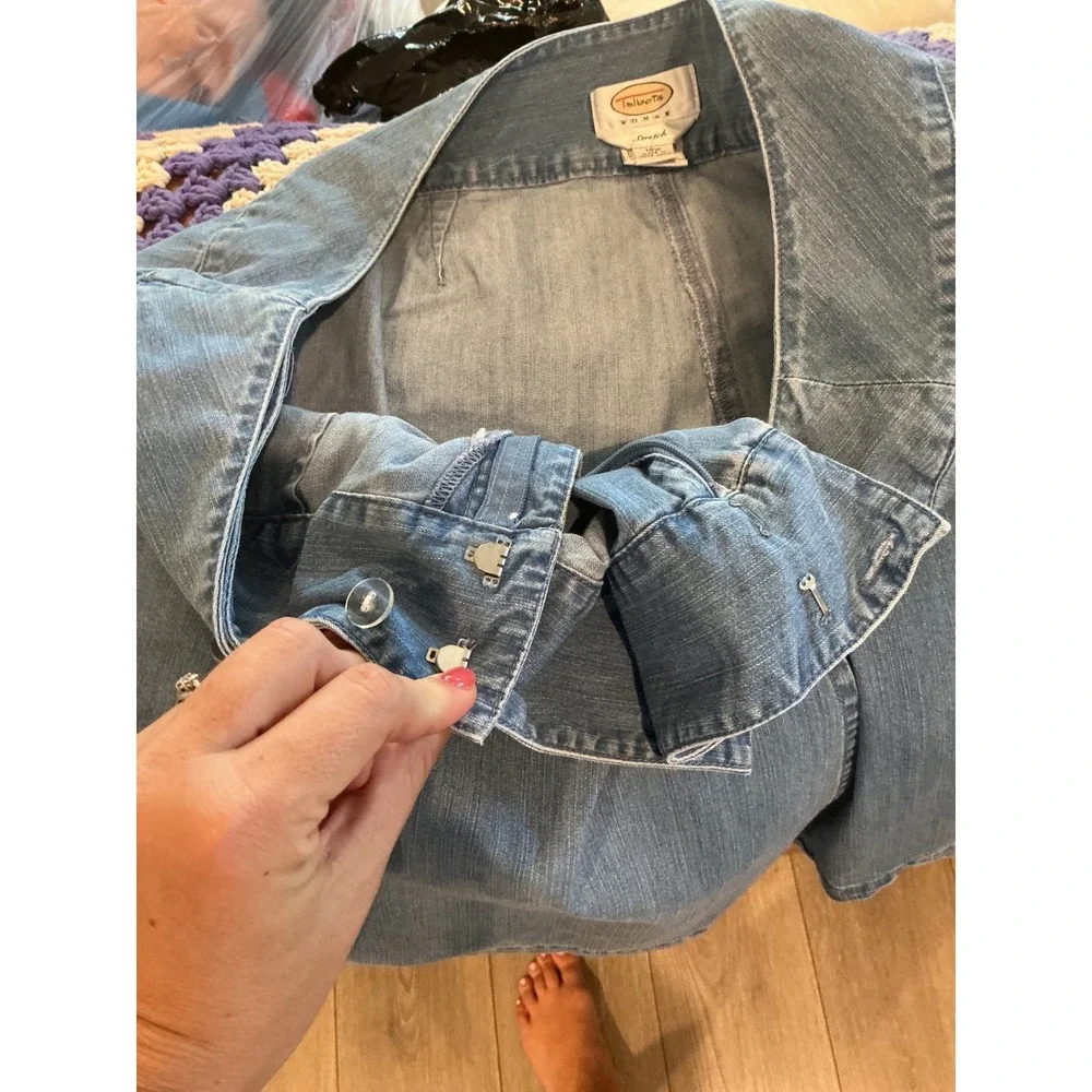 Talbots Womens Denim Wrap Front Shorts Skort 16W Blue Modest 90s Preppy Western